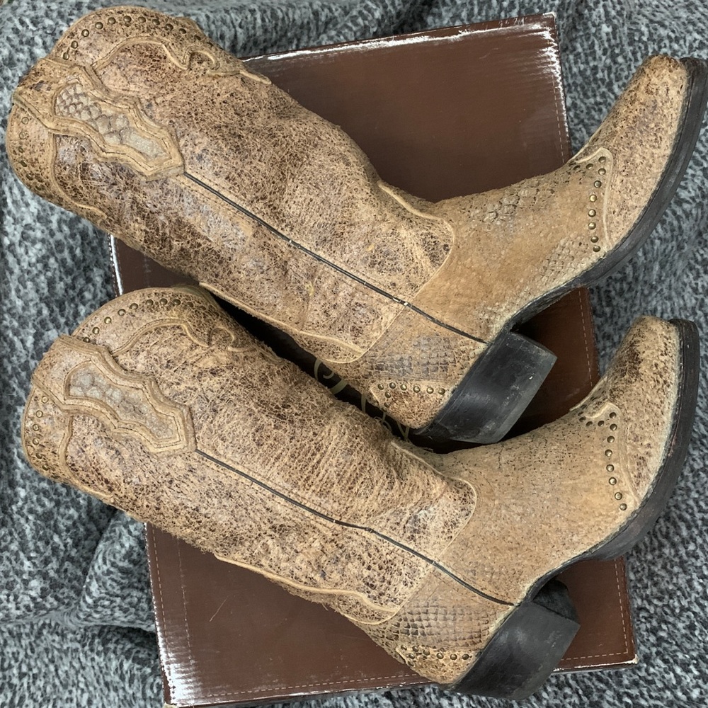 Sonora RJ Faux-Snake Cowboy snakeskin Square Toe Boots US 8M